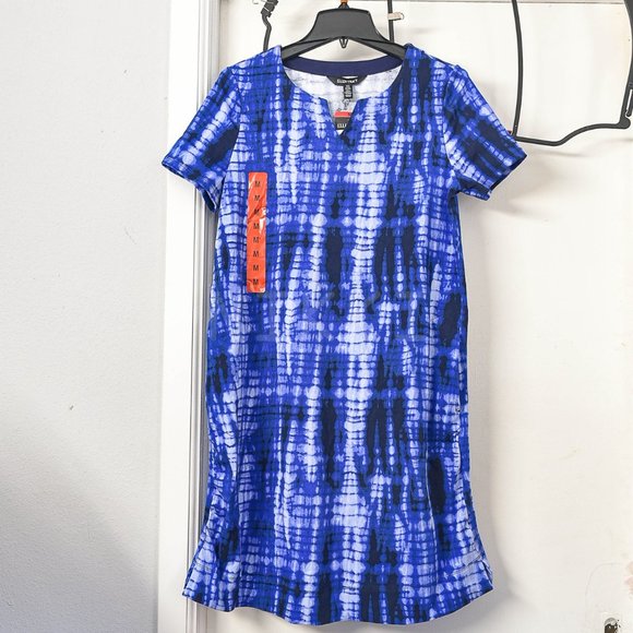 Ellen Tracy Women's Short Sleeve Side Pockets Pima Cotton Knit Dress blue - Picture 2 of 5